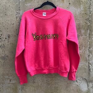 Vintage Yosemite Kid's Pullover Sweatshirt, 1980s, Hot Pink, Size L